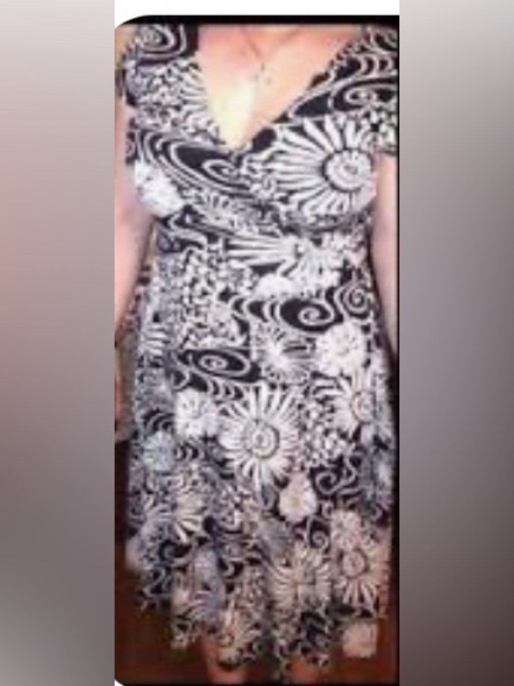 Black & White Floral Wrap-Style Women's Dress